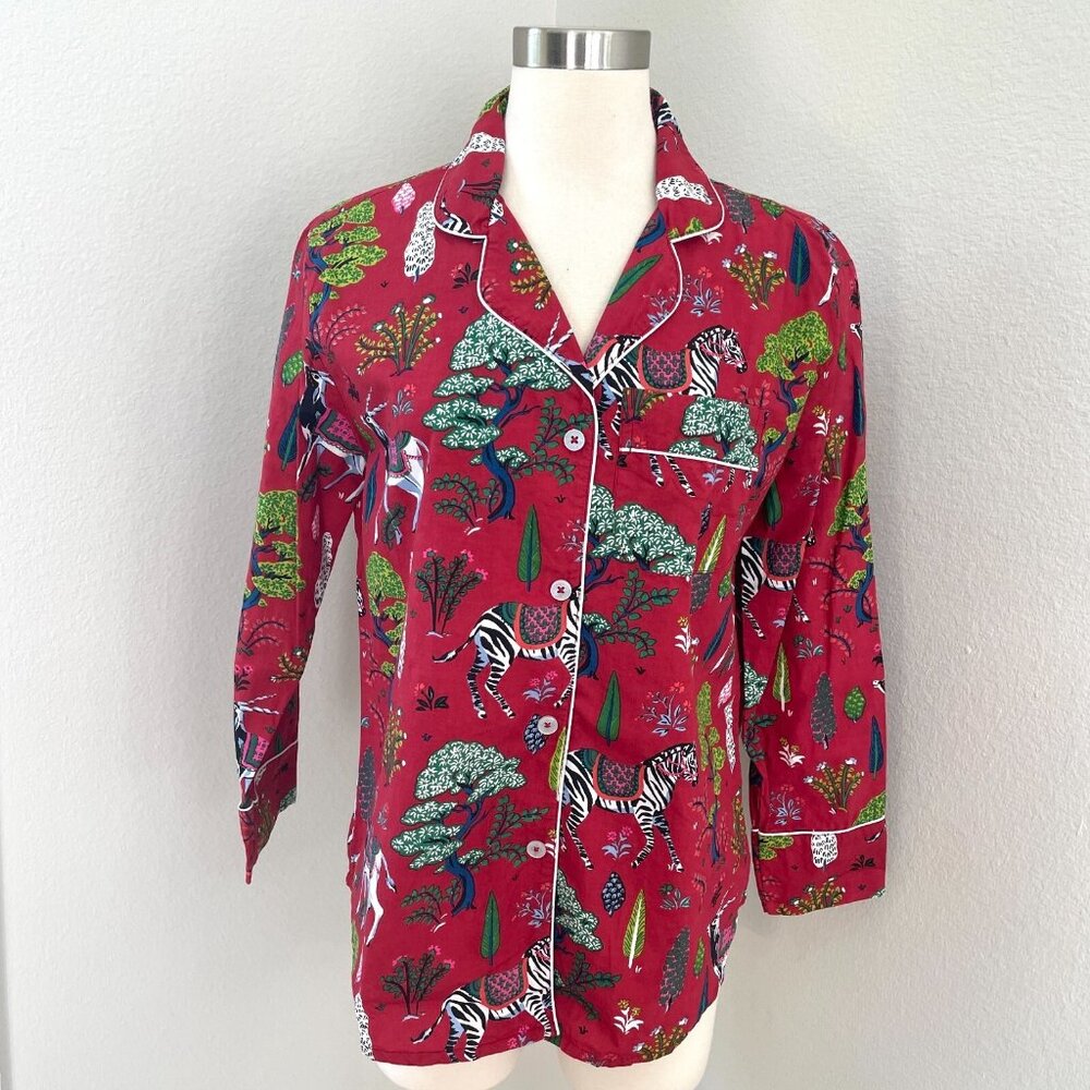 Anthropologie Printfresh Womens XS Antelopes Forest Flannel Pajama Shirt Organic